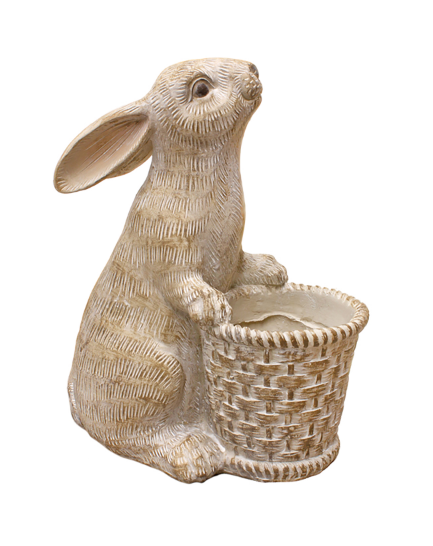 Resin Bunny with Basket - 8.1 x 5 x 9.4 in
