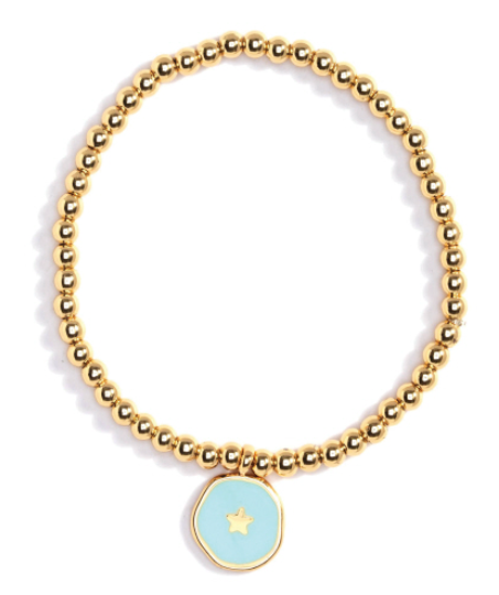 Charming and Understated Gold Ball Bracelet Blue Enamel Starfish