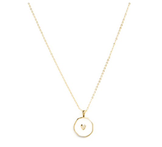 Charming and Understated Gold Ball Necklace White Enamel Heart