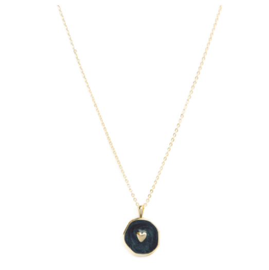 Charming and Understated Gold Ball Necklace Gray Enamel Heart