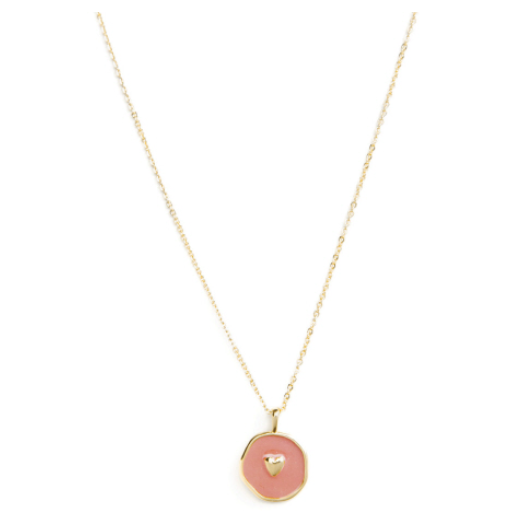 Charming and Understated Gold Ball Necklace Rust Enamel Heart