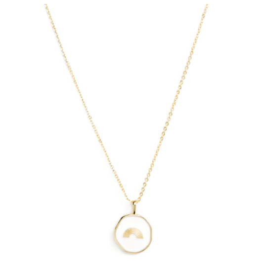 Charming and Understated Gold Ball Necklace White Enamel Rainbow
