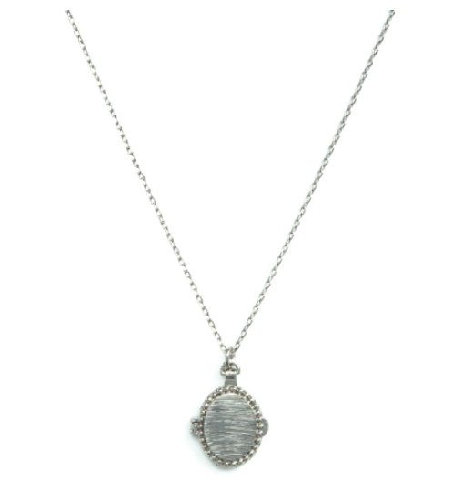 Oval Locket Necklace with Satin Brushed Finish, Silver