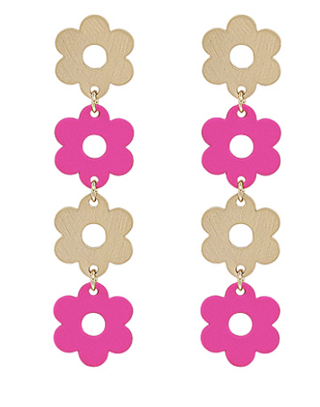 Pink and Gold Daisy Drop Earrings