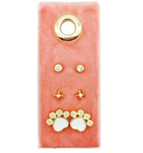 White Paw Earring Set of 3 on Velvet