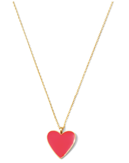 Pink Enamel Heart Necklace in Gold