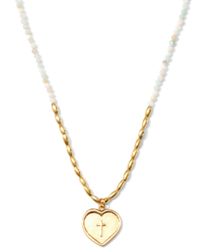 Heart Pendant on Aqua Stone Necklace