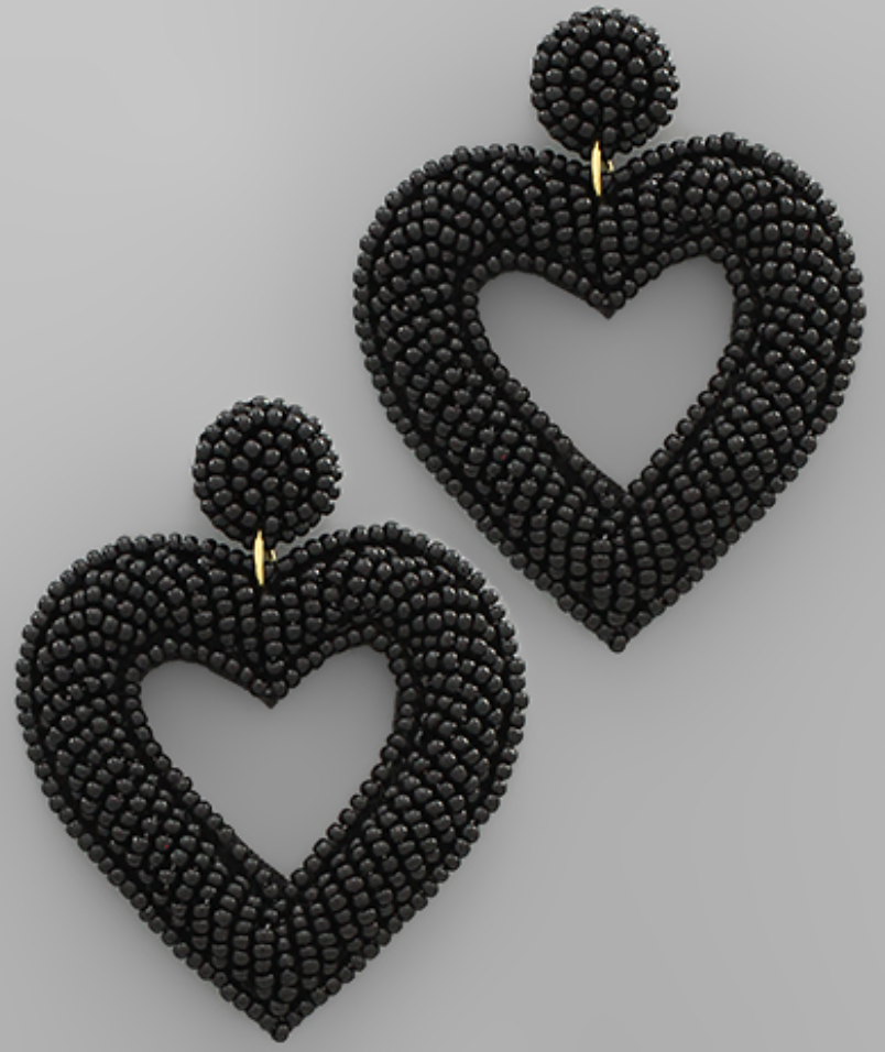 Cutout Seed Bead Heart Earrings