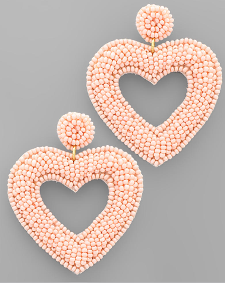 Cutout Seed Bead Heart Earrings