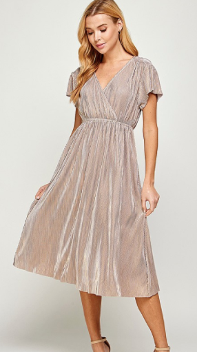 Life of the Party Metallic Pleated Dress
