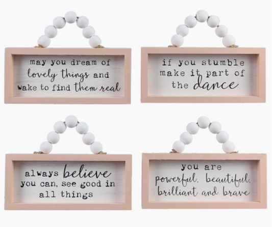 Wood Framed Tabletop Sign with Bead Handle