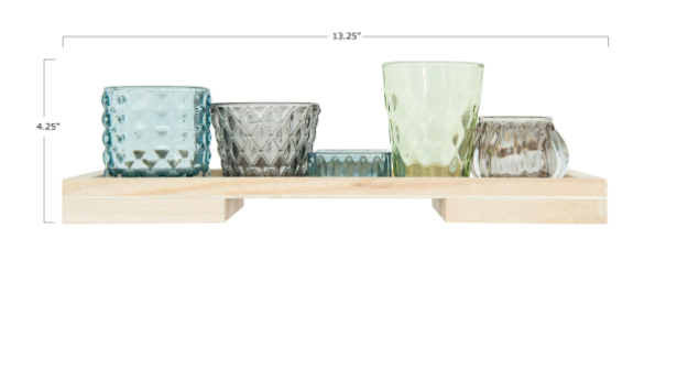 Tray with Glass Votive/Tealight Holders, Set of 6