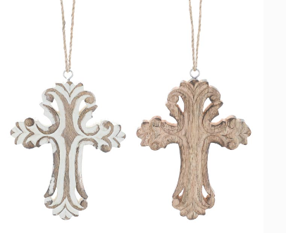 Wooden Distressed Cross Ornaments