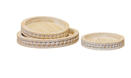 Whitewash Round Beaded Trays