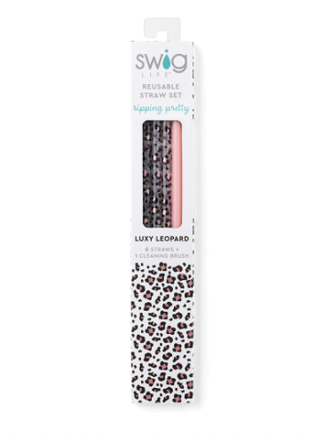Luxy Leopard and Blush Reusable Straw Set - Tall