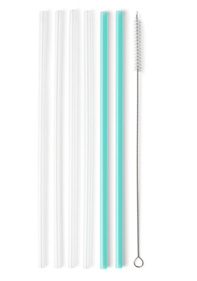 Clear and Aqua Reusable Straw Set - Tall