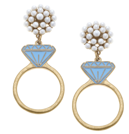 Harlowe Enamel Engagement Ring Earrings in Blue & Gold