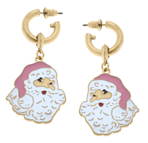 Noelle Enamel Santa Earrings in White & Pink