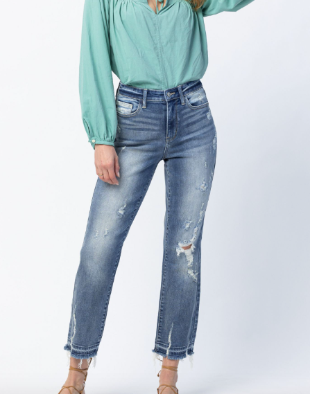Judy Blue MID-Rise Release Hem Relaxed Fit Jeans