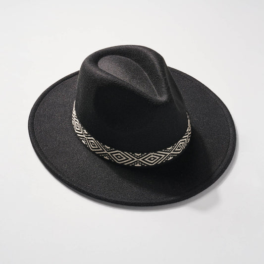 Rhombus Print Strap Panama Hat