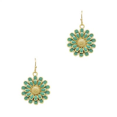 Megan Mint and Gold Enamel Flower Drop Earrings