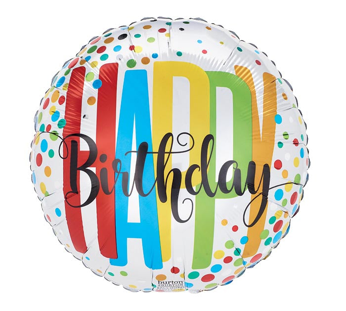 17" Happy Birthday White with Dots Foil Balloon