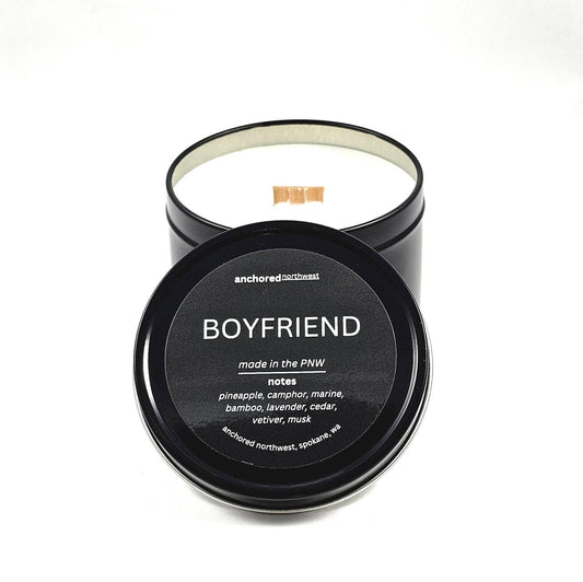 Boyfriend Wood Wick Black Soy Candle: 6oz