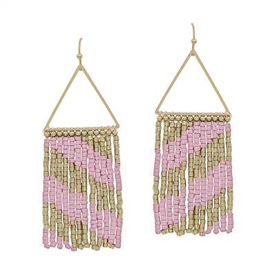 Ginny Gold Triangle with Gold & Pink Seed Bead Tassel Earrings