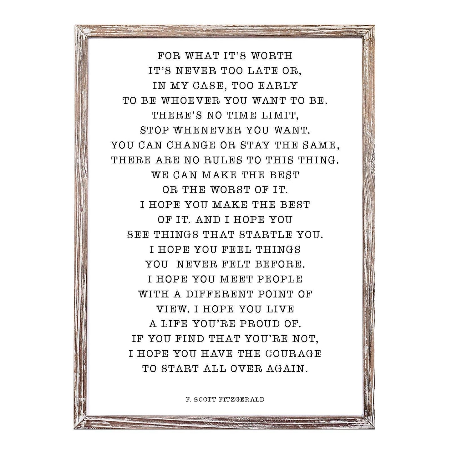 For What It's Worth F. Scott Fitzgerald Quote Wood Sign 18x24