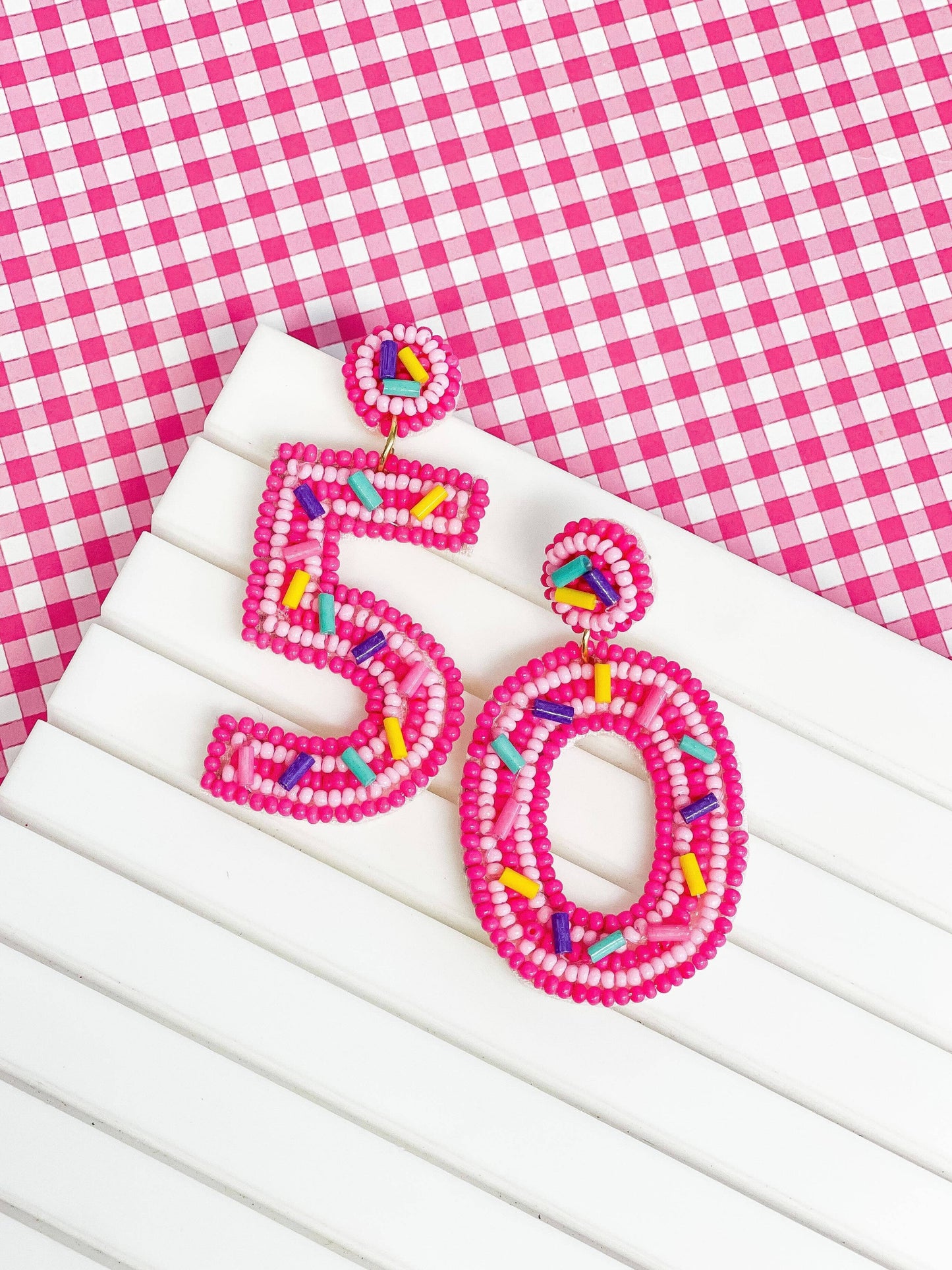 '50' Birthday Beaded Dangle Earrings