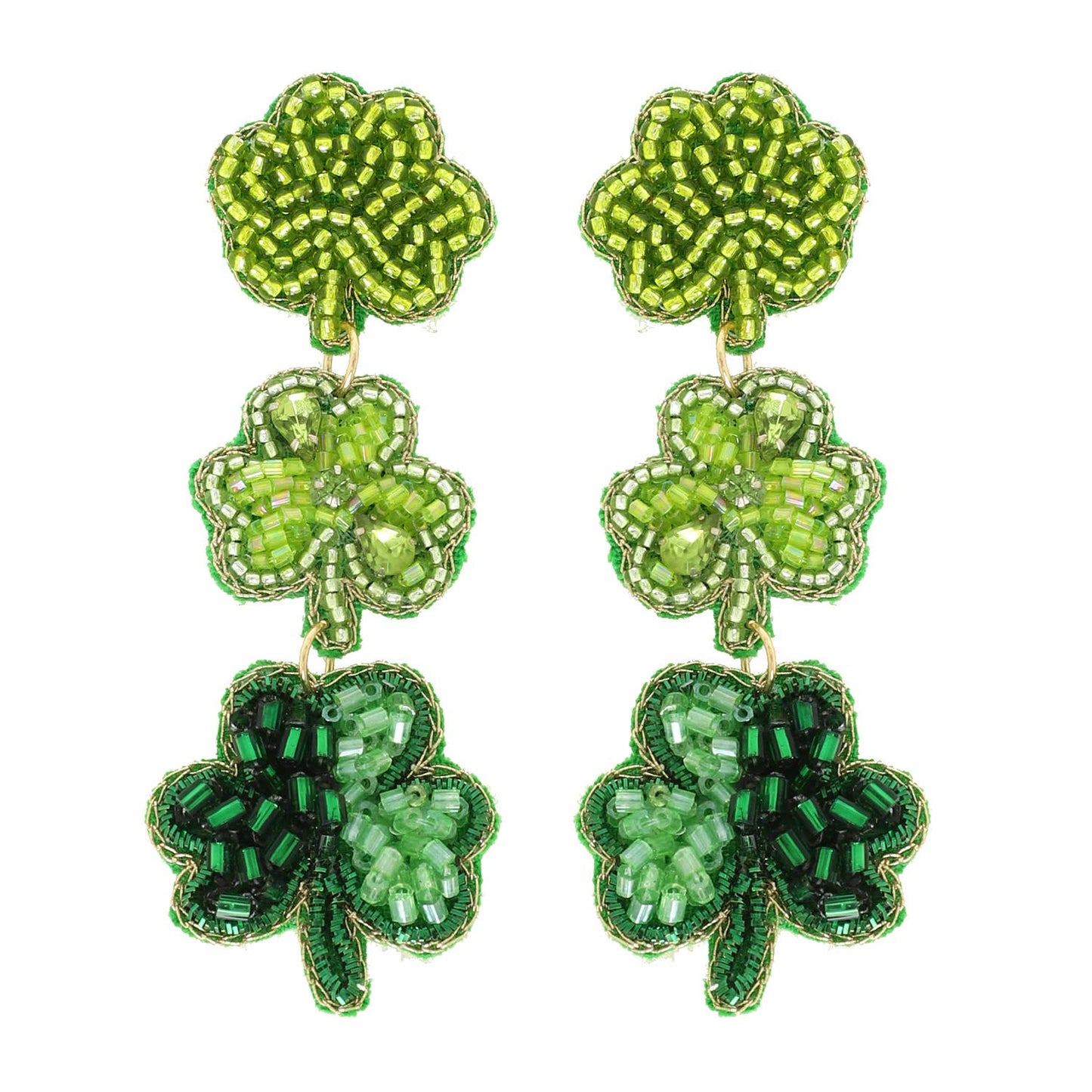 Saint Patrick's Shamrock Jeweled Beaded Earrings