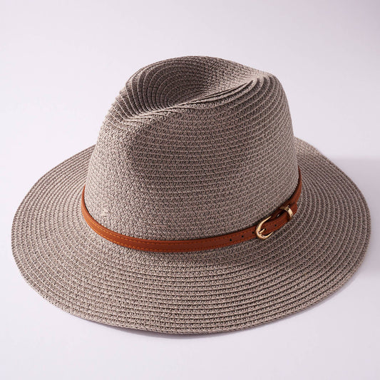 Panama Leather Strap Summer Hat - Grey