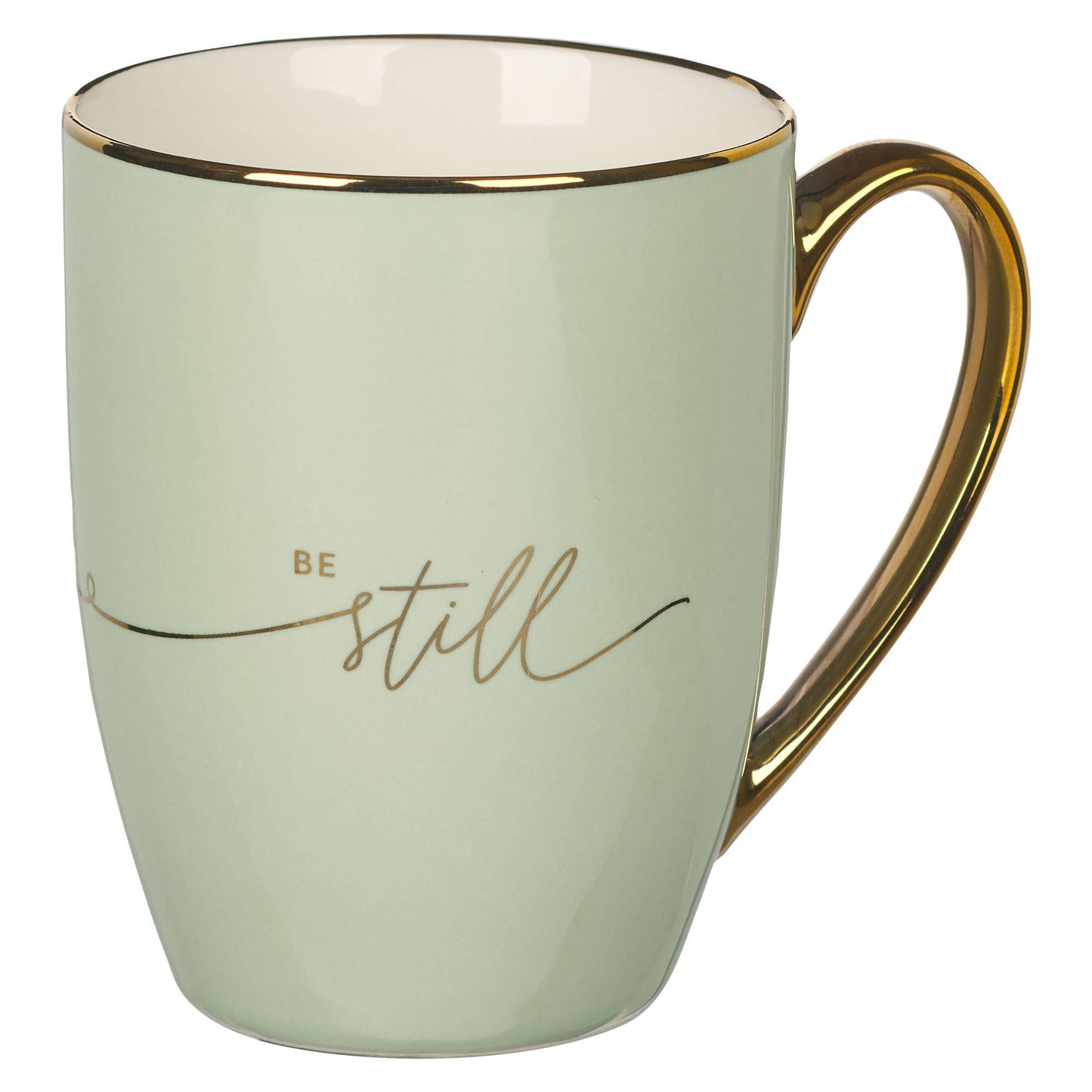 Be Still Soft Green and Gold Ceramic Coffee Mug
