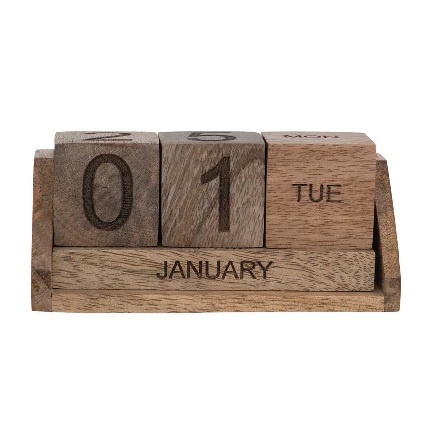 Mango Wood Perpetual Calendar, Set of 7