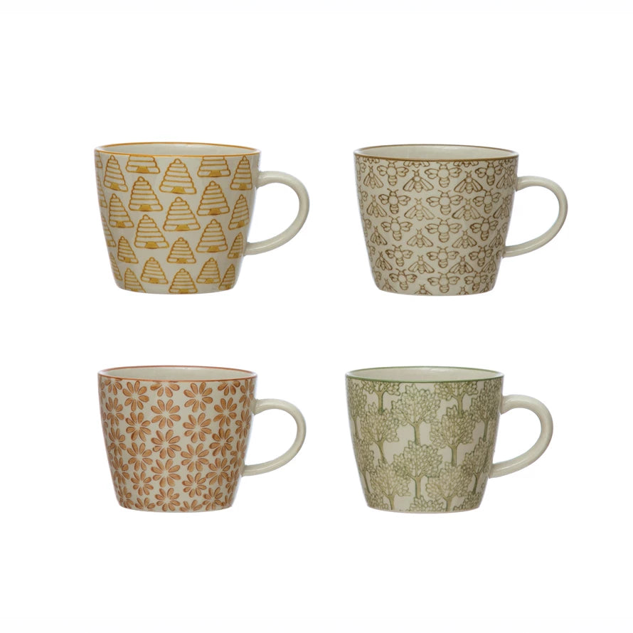 Hand-Stamped Stoneware Mug with Pattern 8 oz.