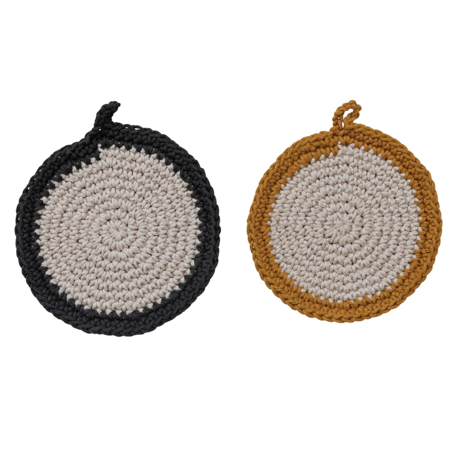 Cotton Crocheted Pot Holder, 2 Colors to Choose From