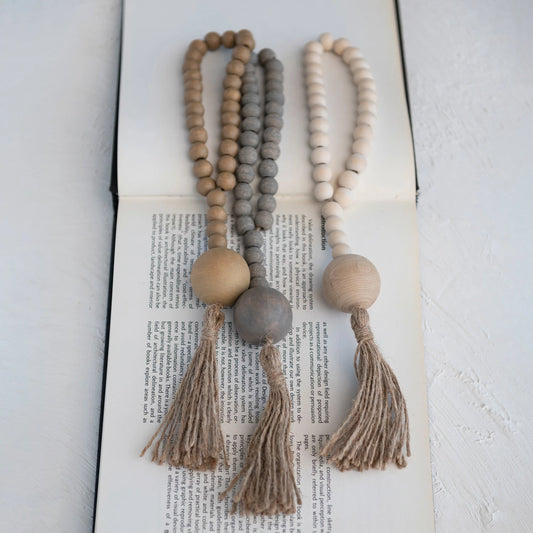 Wood Beads w/ Jute Rope Tassel, Assorted Colors