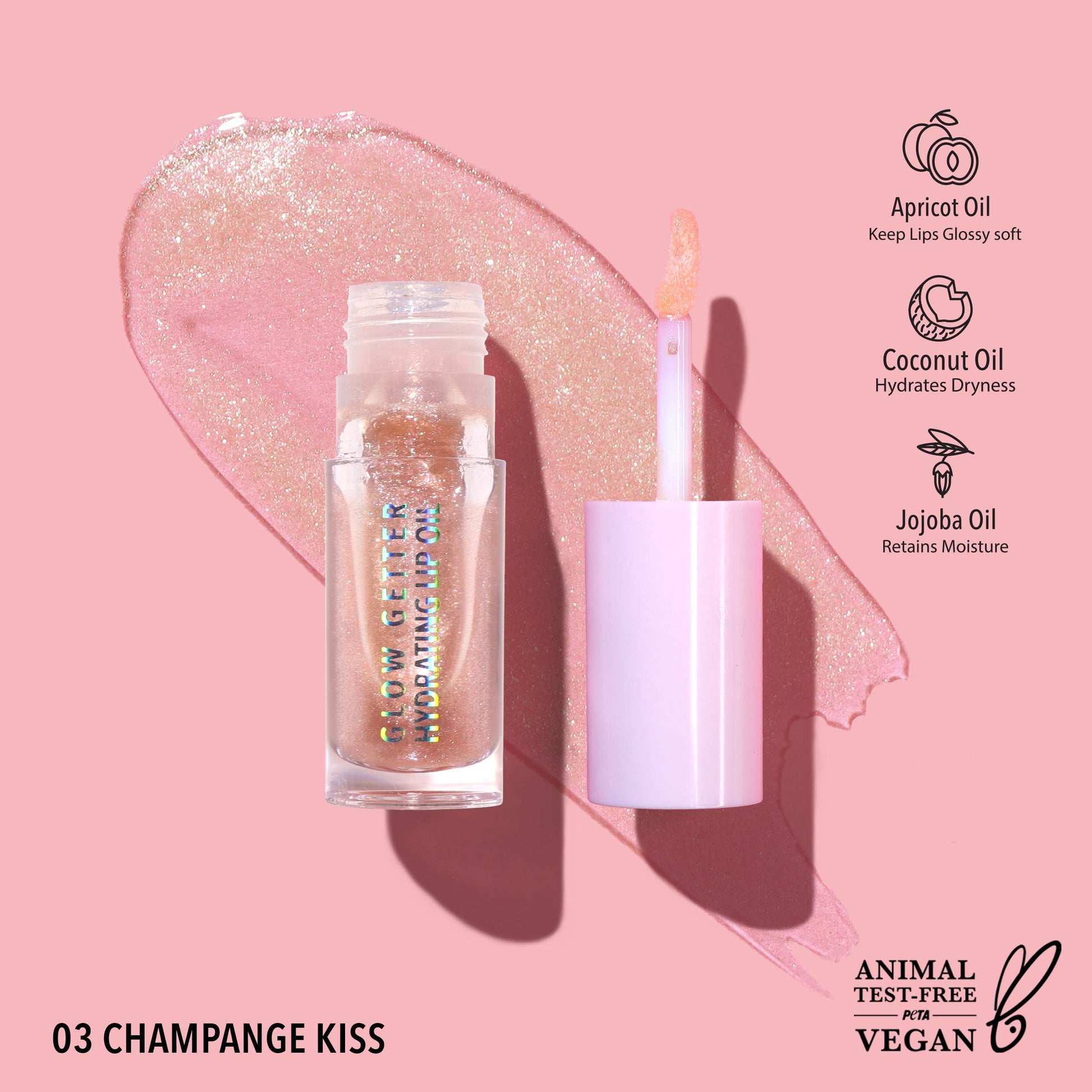 Moira Glow Getter Hydrating Lip Oil (003, Champagne Kiss)
