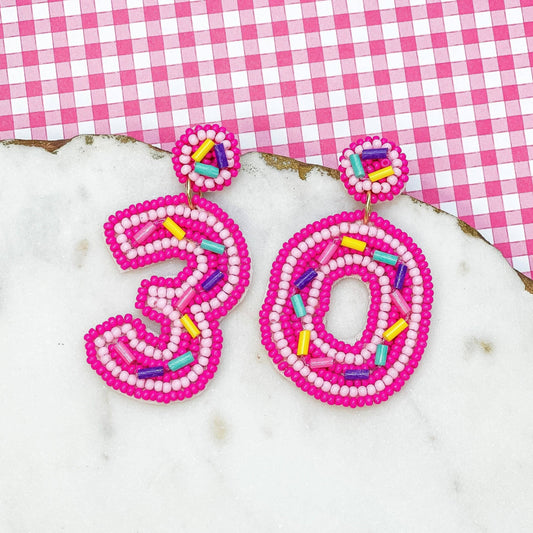 '30' Birthday Beaded Dangle Earrings
