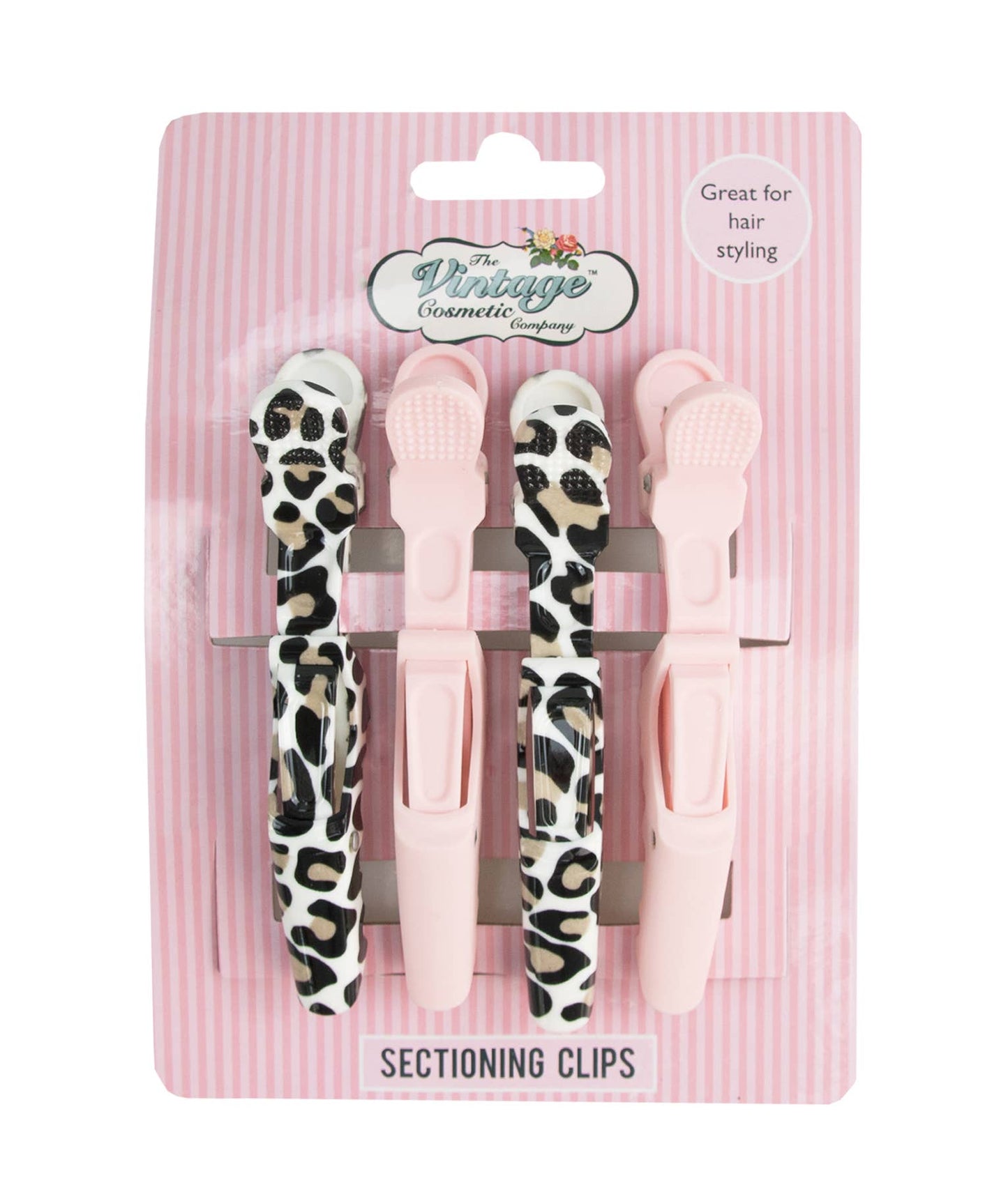 4 Piece Sectioning Clips - Leopard Print and Pink