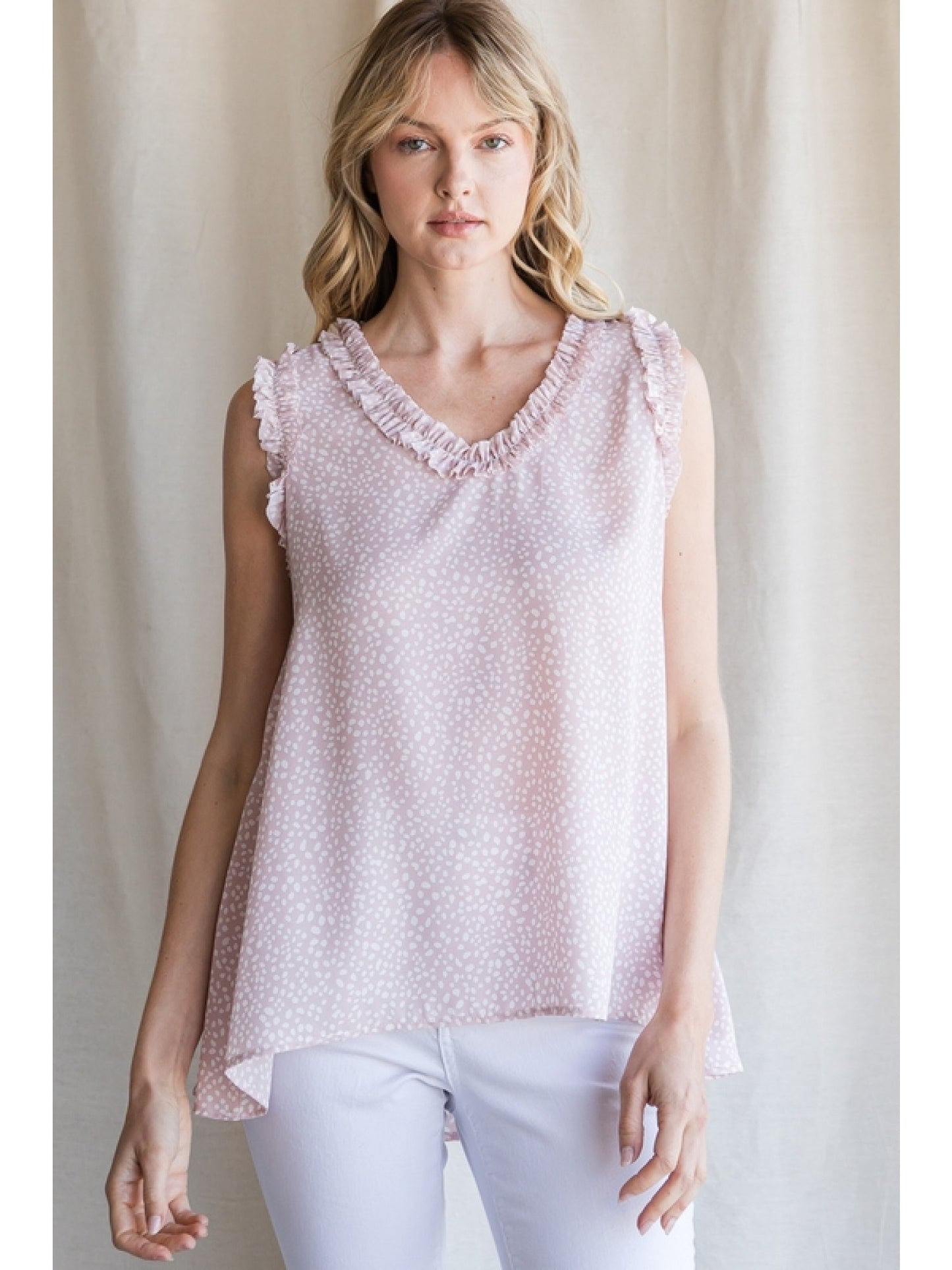 Sweet and Speckled Print Ruffle Tank