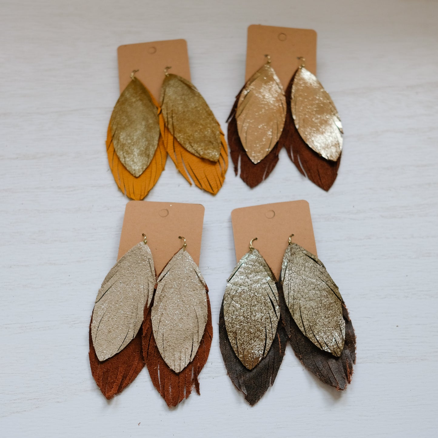 Double Feather Genuine Leather Earrings - Shoppe3130