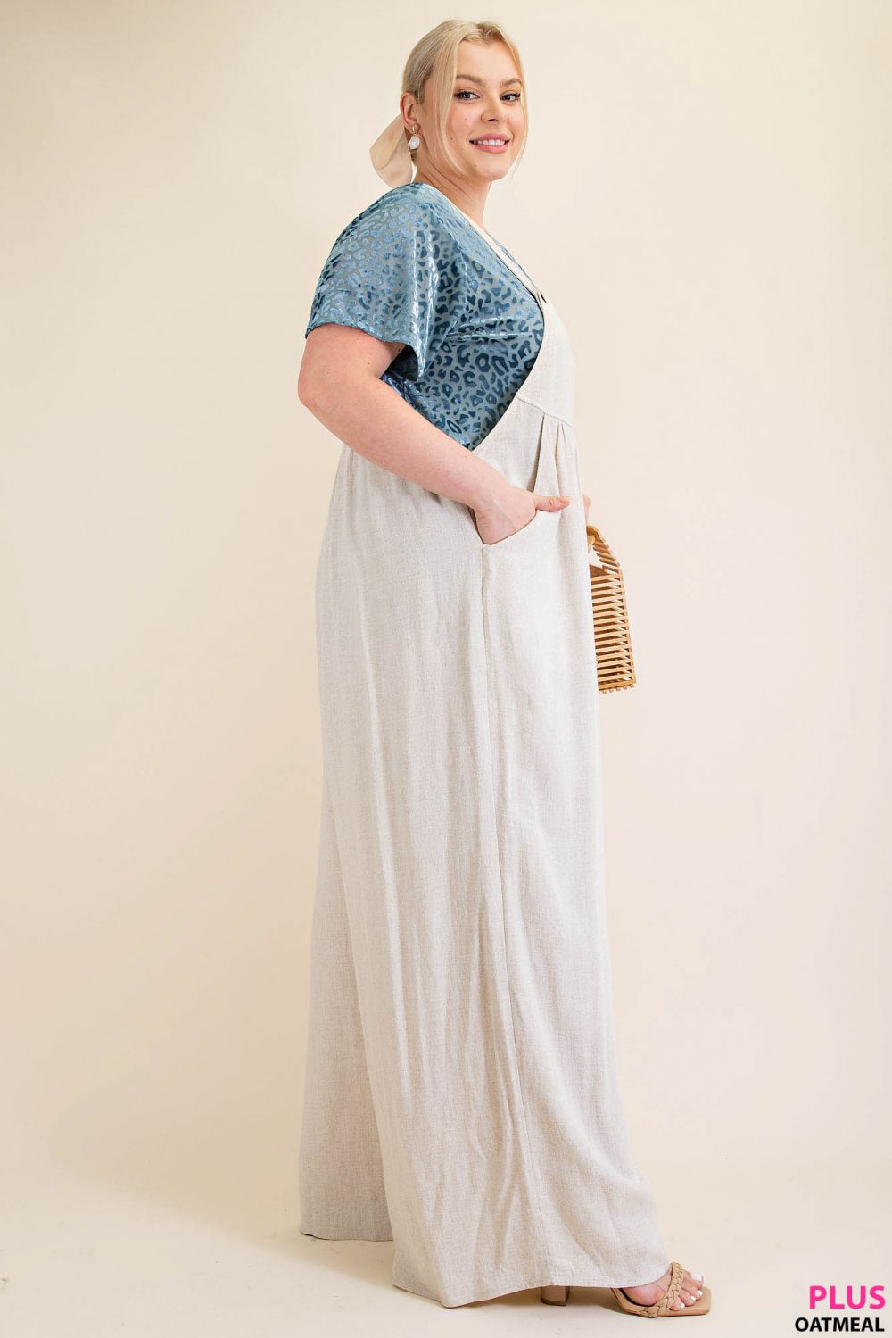 Oatmeal Wide Leg Overall Jumpsuit