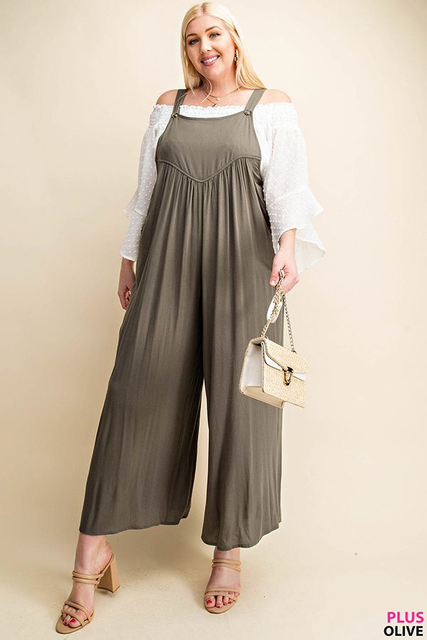 Olive Wide Leg Overall Jumpsuit